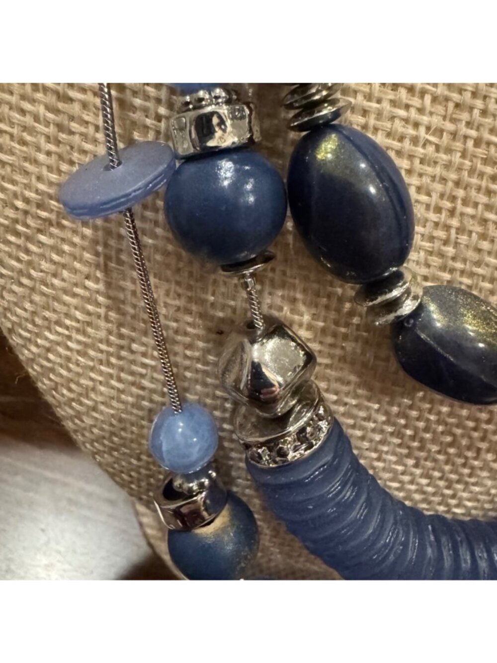 Chicos Blue Multi-Strand Necklace Bracelet & Earrings Set w Silver-Tone Accents - Picture 8 of 16